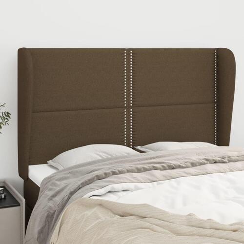 Sengegavl med kanter 147x23x118/128 cm stof mørkebrun