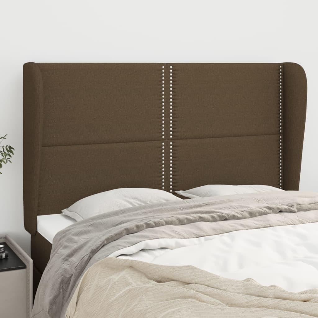 Sengegavl med kanter 147x23x118/128 cm stof mørkebrun