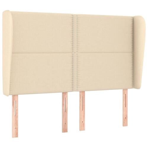 Sengegavl med kanter 147x23x118/128 cm stof cremefarvet