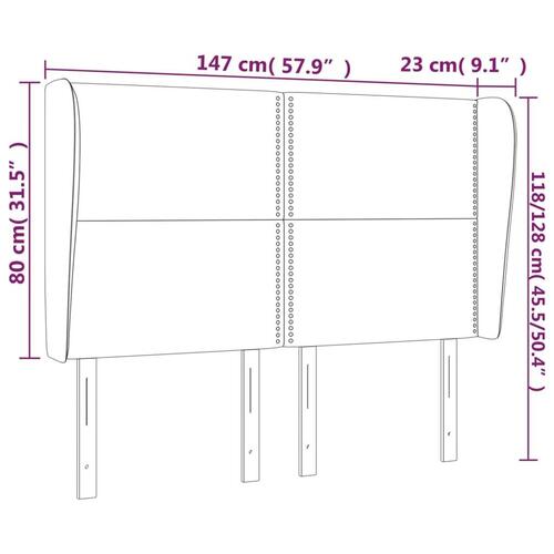 Sengegavl med kanter 147x23x118/128 cm stof cremefarvet