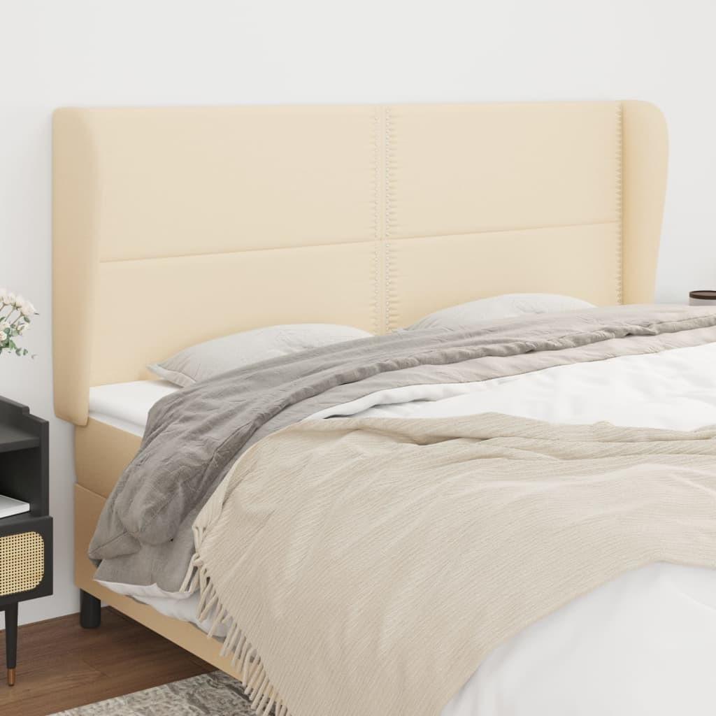 Sengegavl med kanter 163x23x118/128 cm stof cremefarvet