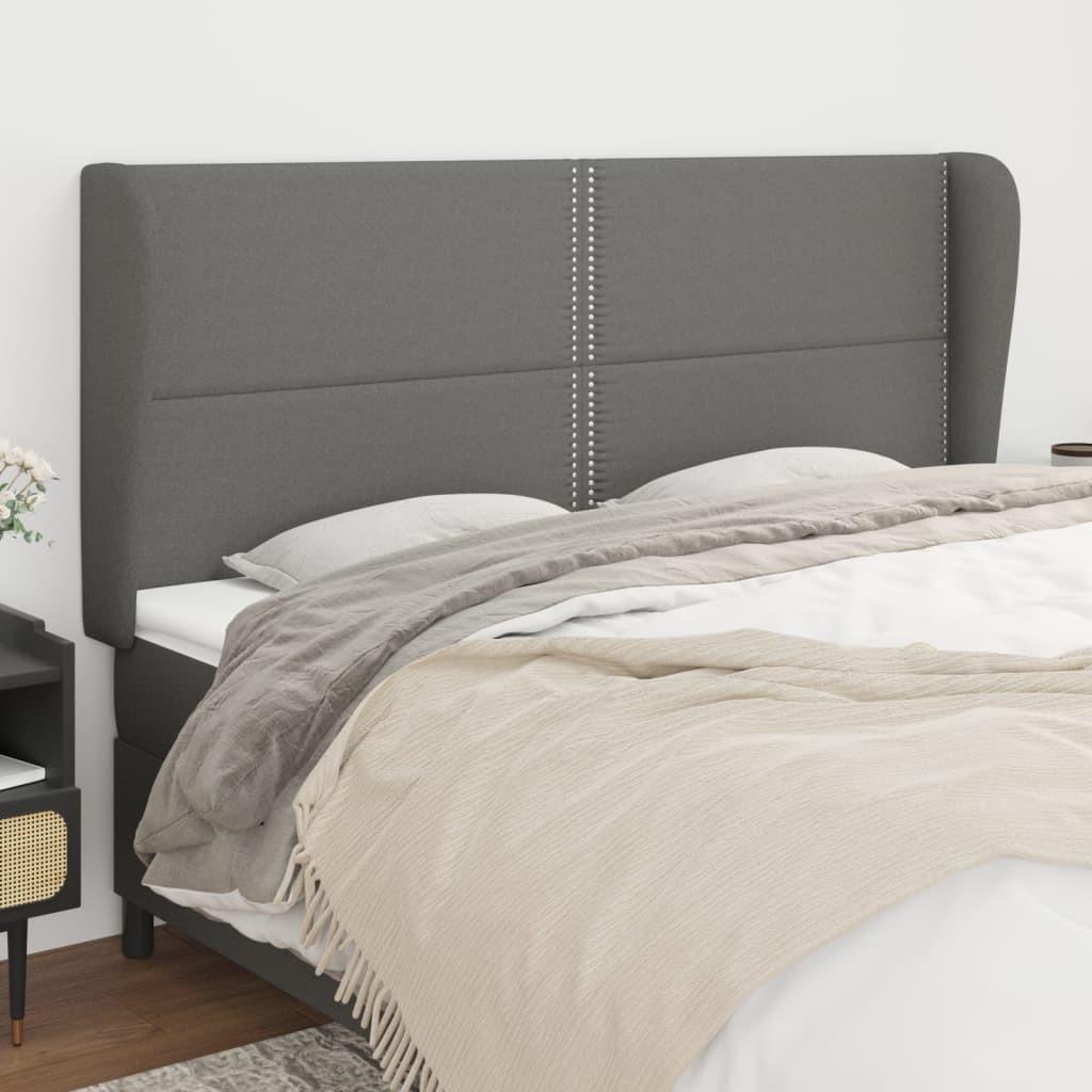 Sengegavl med kanter 183x23x118/128 cm stof mørkegrå