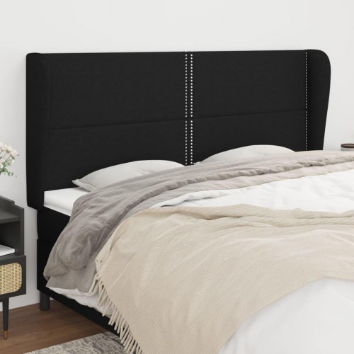 Sengegavl med kanter i stof 183 x 23 x 118/128 cm - sort
