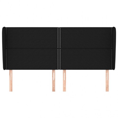 Sengegavl med kanter i stof 183 x 23 x 118/128 cm - sort