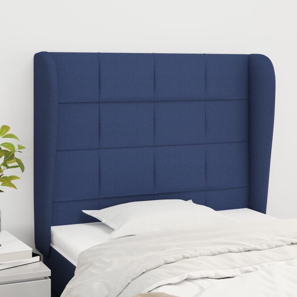 Sengegavl med kanter 83x23x118/128 cm stof blå