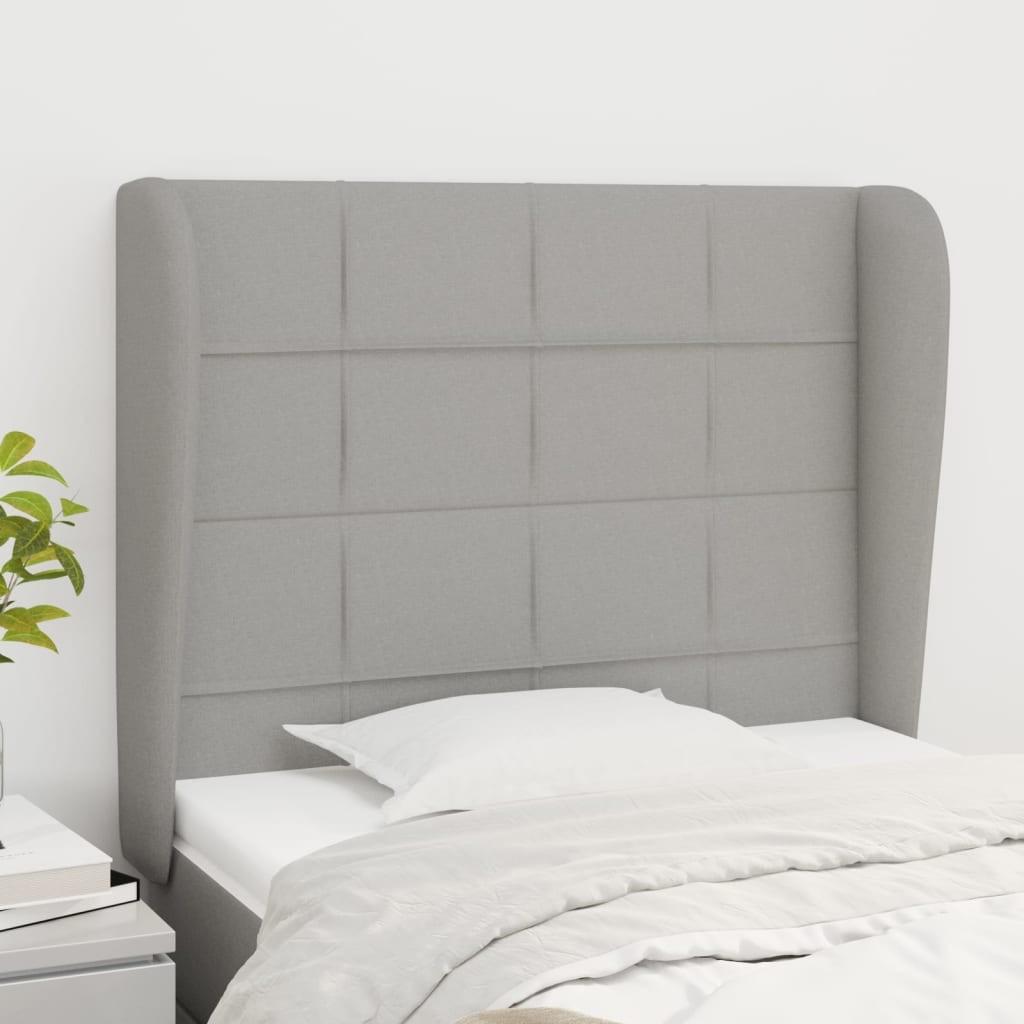 Sengegavl med kanter 93x23x118/128 cm stof lysegrå