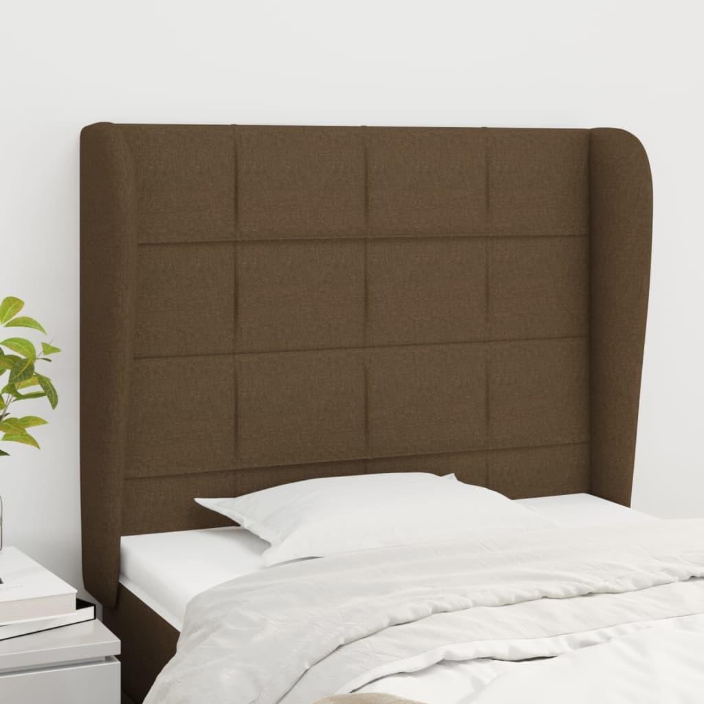 Sengegavl med kanter 93x23x118/128 cm stof mørkebrun
