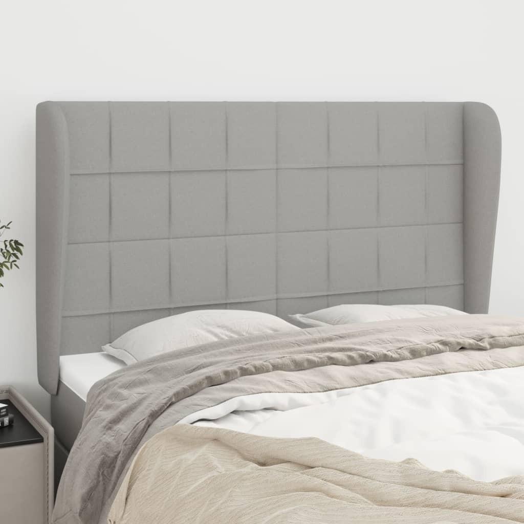 Sengegavl med kanter 147x23x118/128 cm stof lysegrå