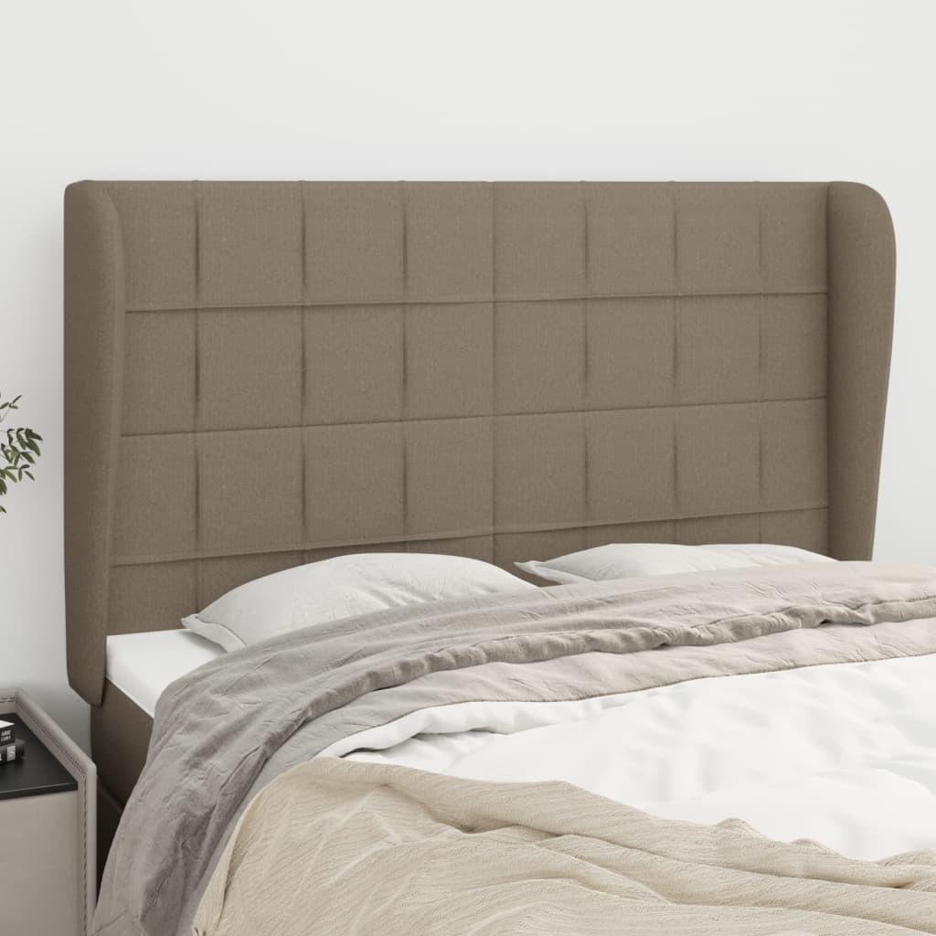 Sengegavl med kanter 147x23x118/128 cm stof gråbrun billede
