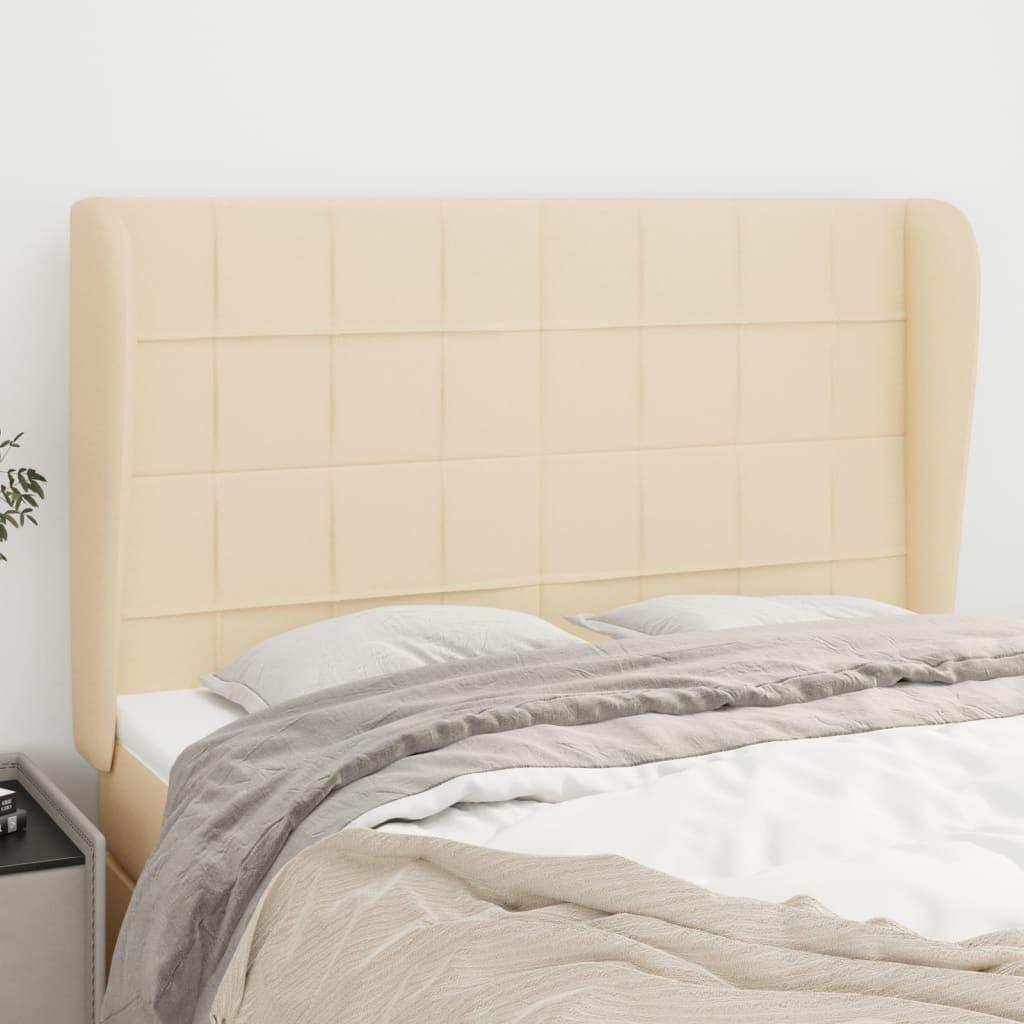 Sengegavl med kanter 147×23×118/128 cm - stof, cremefarvet billede