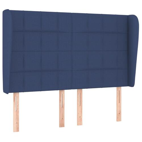 Sengegavl med kanter 147x23x118/128 cm stof blå