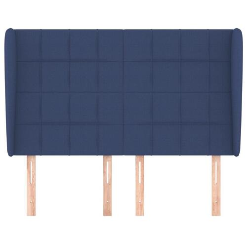 Sengegavl med kanter 147x23x118/128 cm stof blå