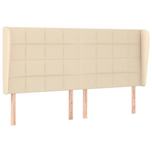 Sengegavl med kanter 163x23x118/128 cm stof cremefarvet