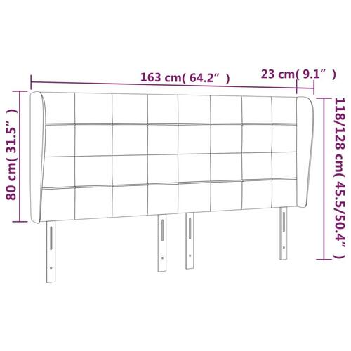 Sengegavl med kanter 163x23x118/128 cm stof cremefarvet