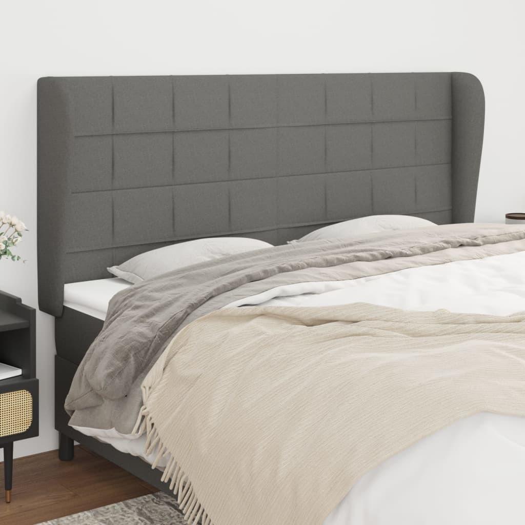 Sengegavl med kanter 203×23×118/128 cm - stof, mørkegrå billede
