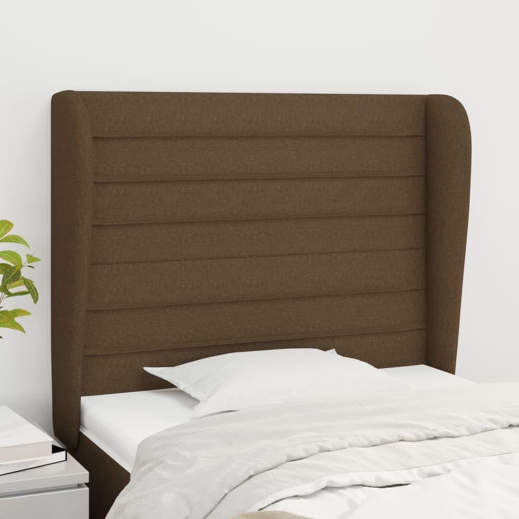 Sengegavl med kanter i stof - 93×23×118/128 cm, mørkebrun billede