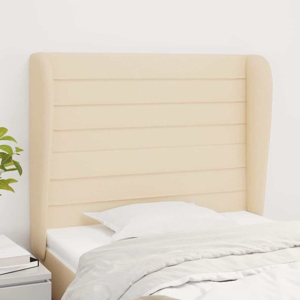 Sengegavl med kanter 93x23x118/128 cm stof cremefarvet billede