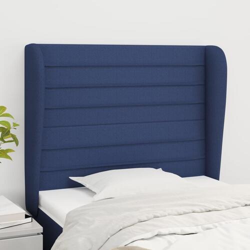 Sengegavl med kanter 93x23x118/128 cm stof blå