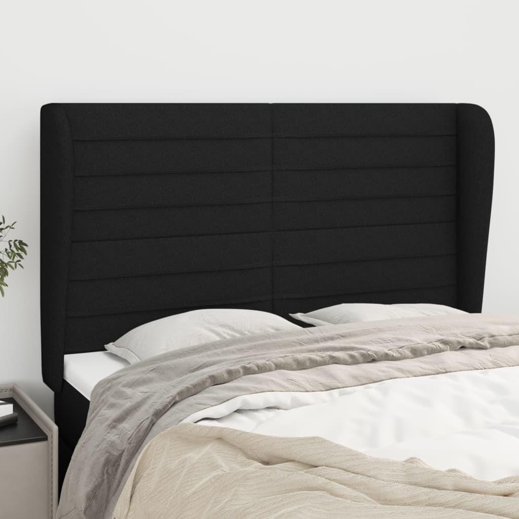 Sengegavl med kanter 147x23x118/128 cm stof sort