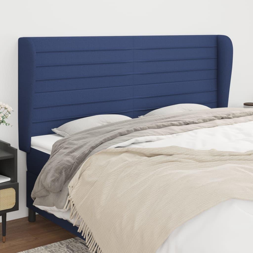 Sengegavl med kanter 163×23×118/128 cm - stof, blå