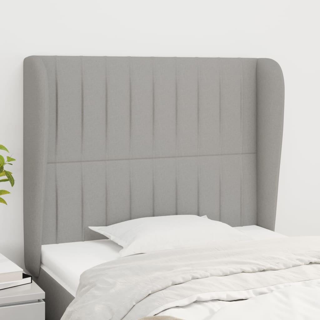 Sengegavl med kanter 93x23x118/128 cm stof lysegrå