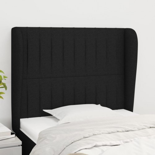 Sengegavl med kanter i stof 93 x 23 x 118/128 cm - sort