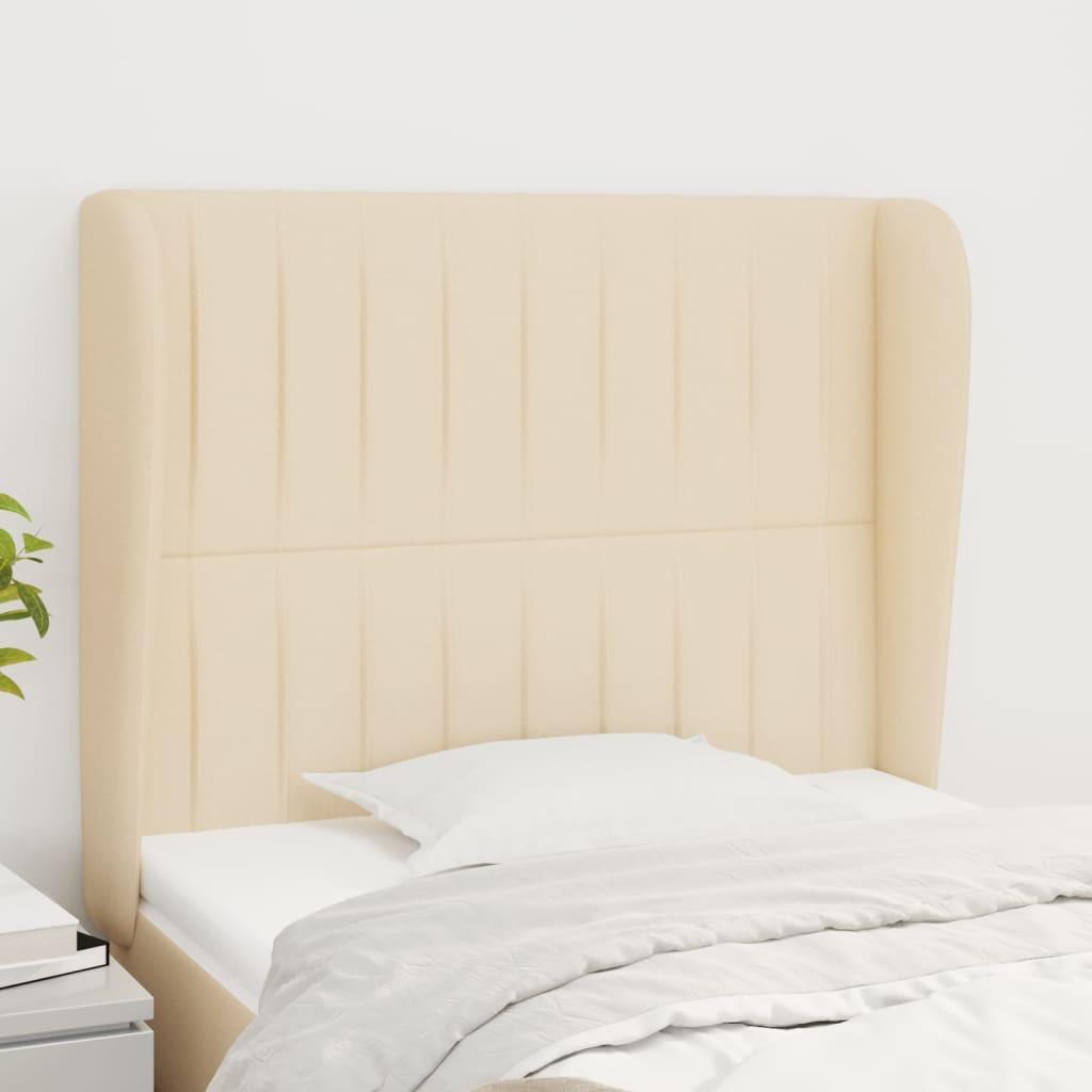 Sengegavl med kanter 93x23x118/128 cm stof cremefarvet