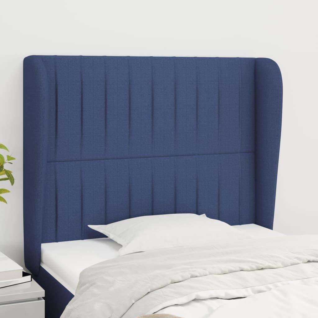 Sengegavl med kanter 93x23x118/128 cm stof blå