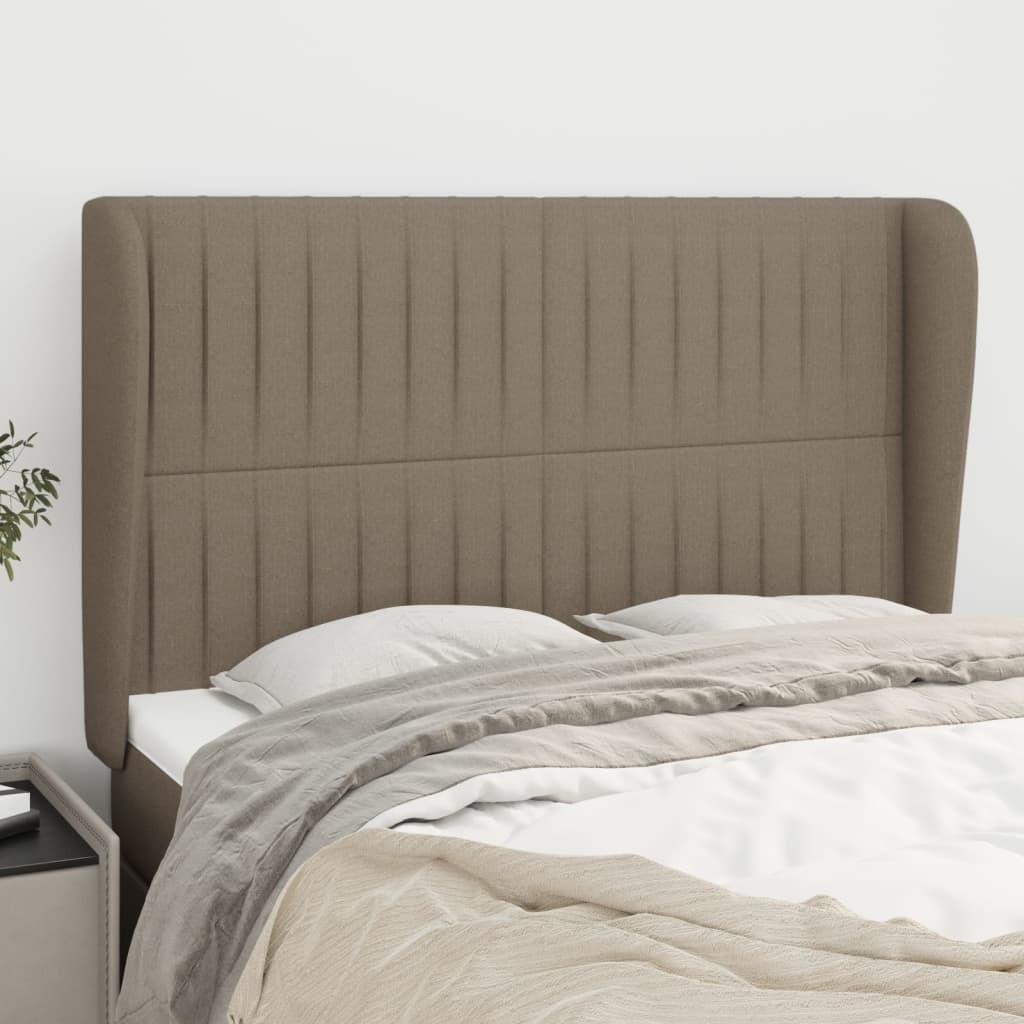 Sengegavl med kanter 147x23x118/128 cm stof gråbrun billede