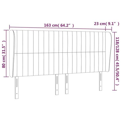 Sengegavl med kanter 163x23x118/128 cm stof cremefarvet
