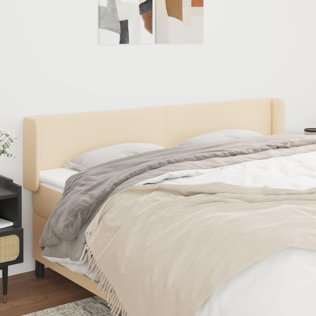 Sengegavl med kanter 163x16x78/88 cm stof cremefarvet billede