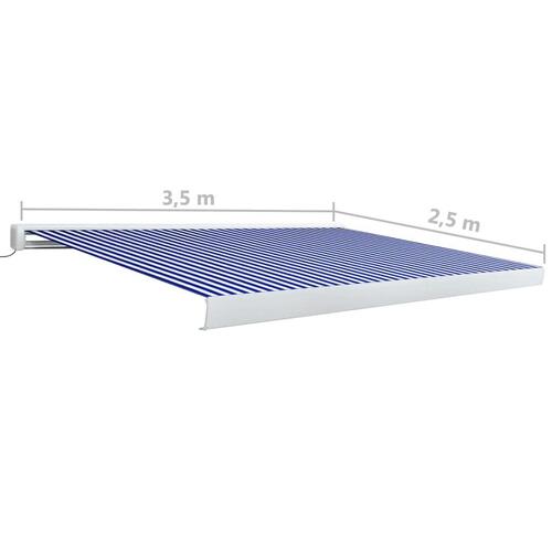 Kassettemarkise m. motor 350x250 cm blå og hvid