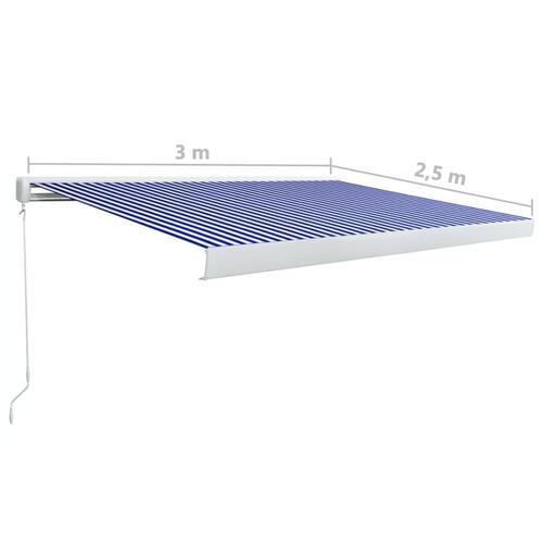 Manuel kassettemarkise 300x250 cm blå og hvid
