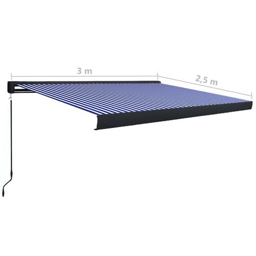 Manuel kassettemarkise 300x250 cm blå og hvid