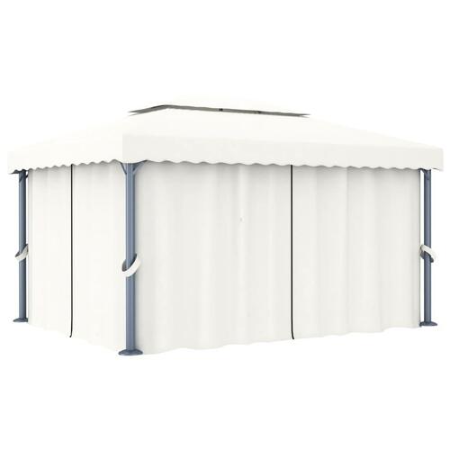 Pavillon med gardin 4x3 m aluminium cremefarvet