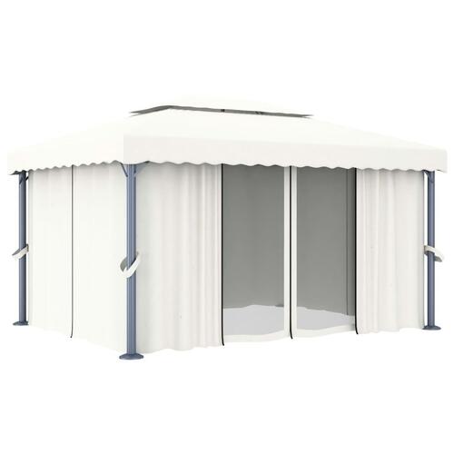 Pavillon med gardin 4x3 m aluminium cremefarvet