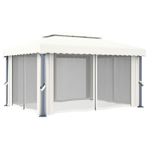 Pavillon med gardin 4x3 m aluminium cremefarvet