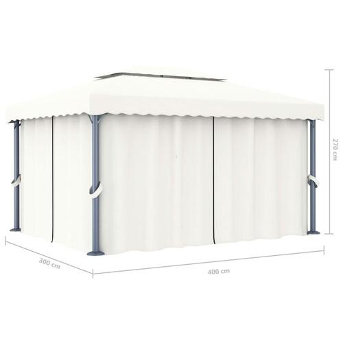 Pavillon med gardin 4x3 m aluminium cremefarvet