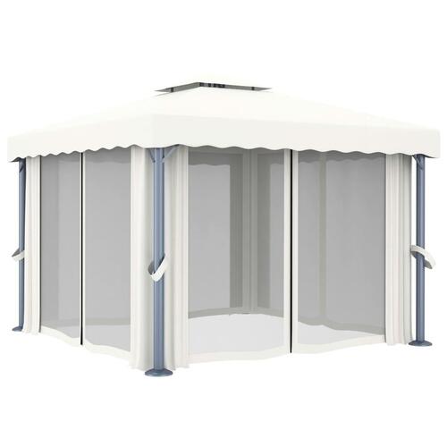 Pavillon med gardin 3x3 m aluminium cremefarvet