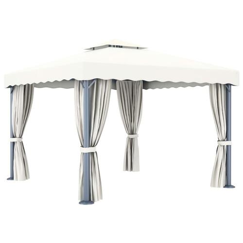 Pavillon med gardin 3x3 m aluminium cremefarvet