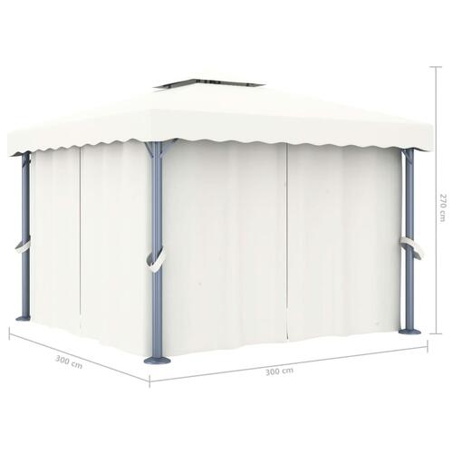 Pavillon med gardin 3x3 m aluminium cremefarvet