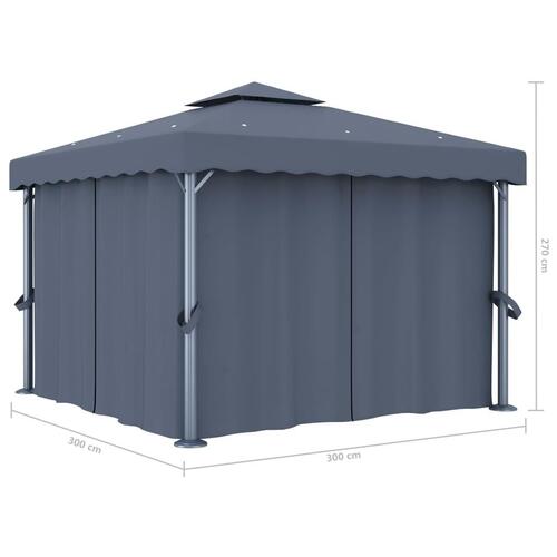 Pavillon med gardin 3x3 m aluminium antracitgrå