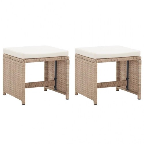 Havetaburetter med hynder i polyrattan, 2 stk. - beige/creme