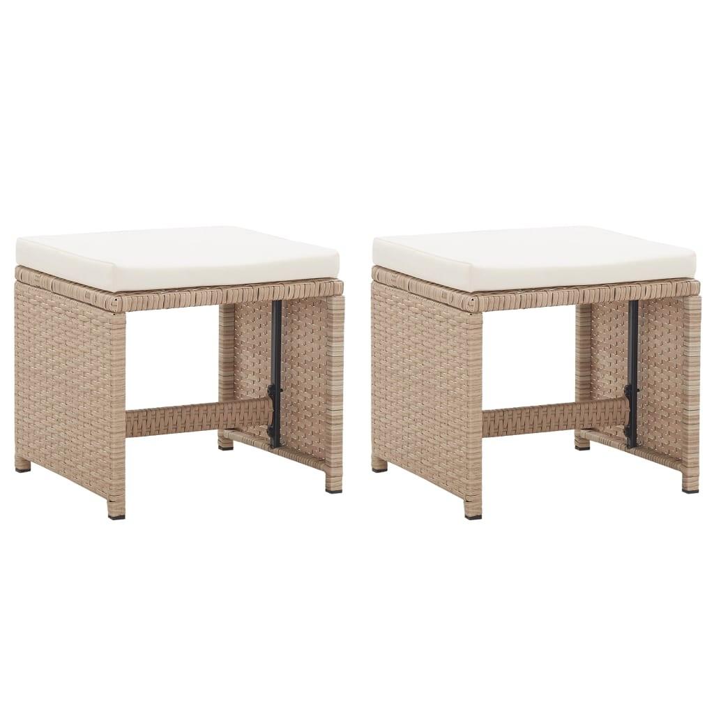 Havetaburetter 2 stk. med hynder polyrattan beige billede
