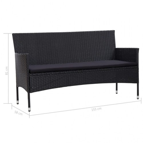 3-personers havesofa med hynder polyrattan sort