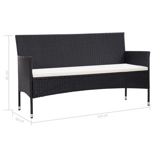 3-personers havesofa med hynder polyrattan sort