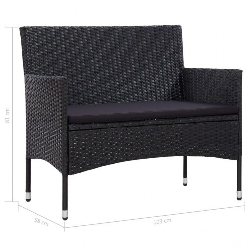 Havebænk 103 cm polyrattan sort