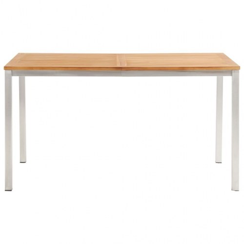 Havespisebord 140x80x75 cm massivt teaktræ rustfrit stål
