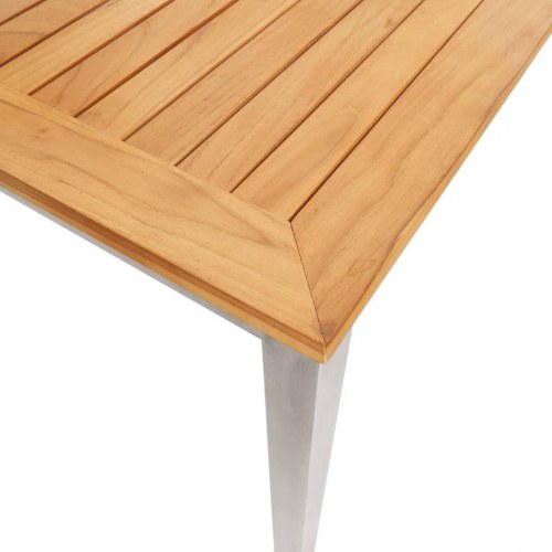 Havespisebord 140x80x75 cm massivt teaktræ rustfrit stål