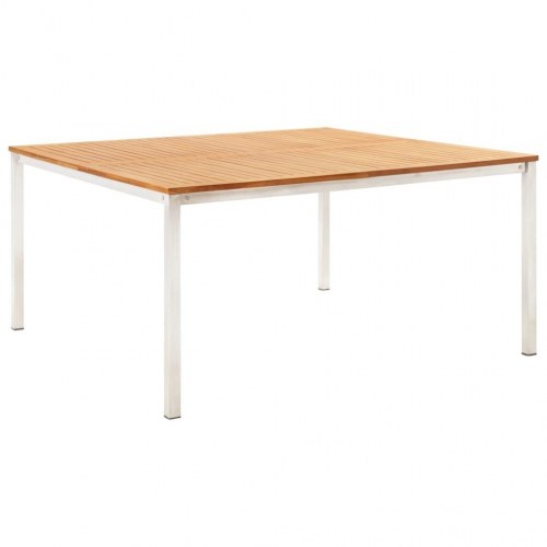 Havespisebord 150x150x75 cm massivt teaktræ og rustfrit stål
